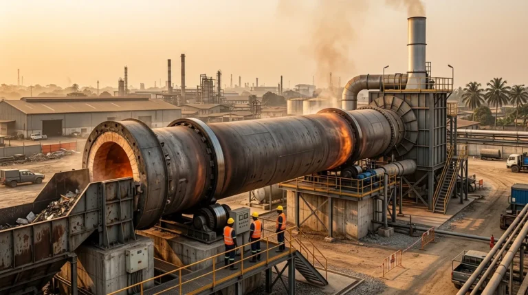 Rotary kiln incinerator for industrial and medical waste treatment at a Nigerian facility in Port Harcourt